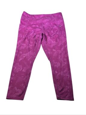 Reebox Fuchsia Logo Print 7/8 Leggings with Side Zippered Pocket Size Large